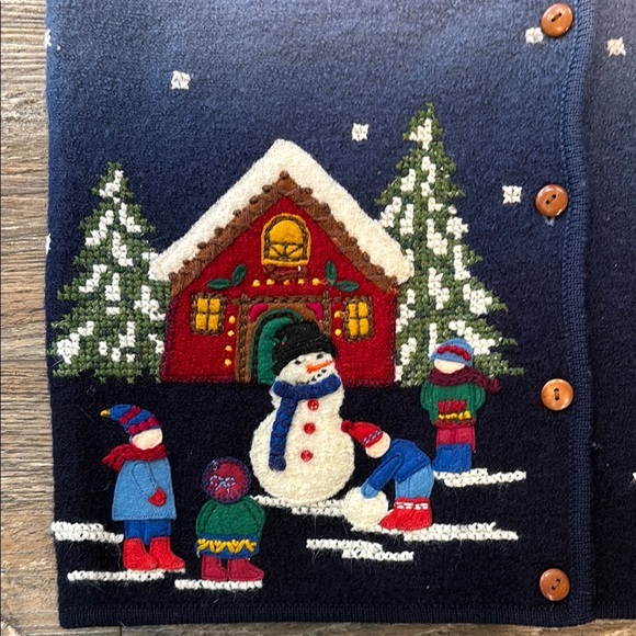 Marisa Christina Women's Size Medium 100% Wool Blue Vintage Holiday Vest - Picture 4 of 11